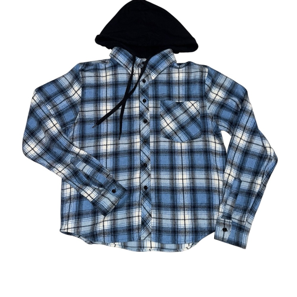 Eighty Eight Black and Blue Plaid Hooded Shirt